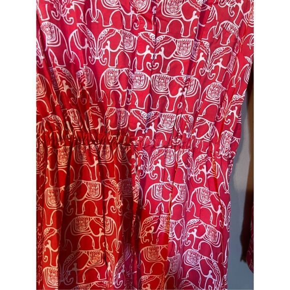 Crown & Ivy Women’s Size 10 Elephant Print Cinch Waist Dress Pink Long Sleeve - Picture 3 of 11